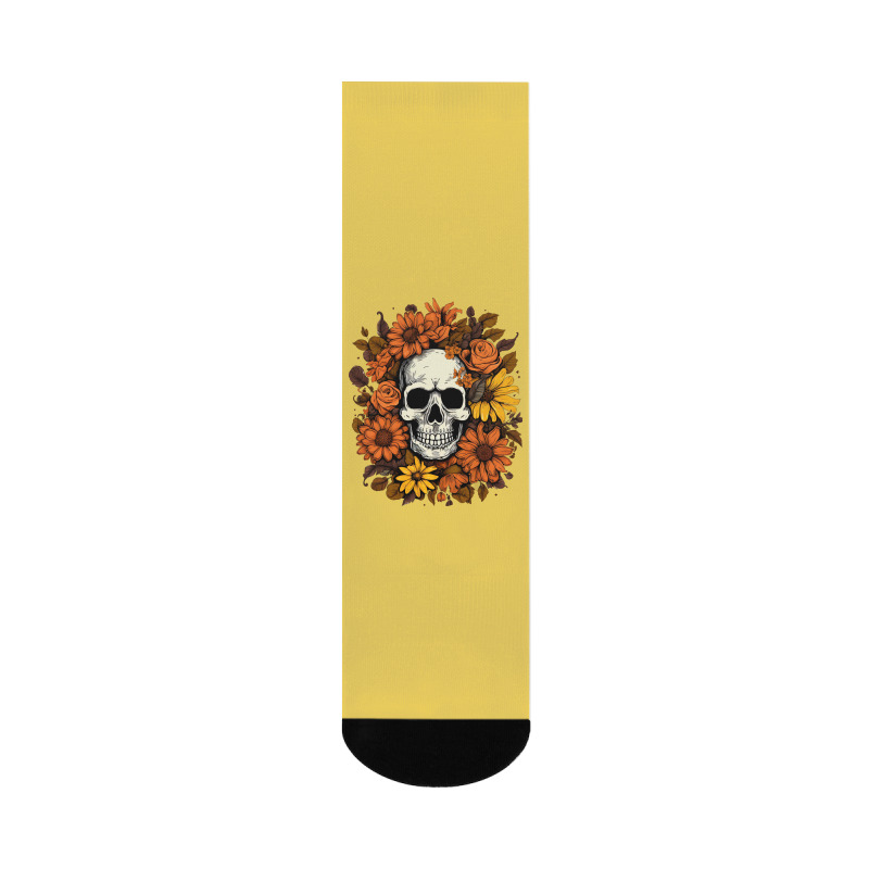 Skull And Flowers Crew Socks | Artistshot