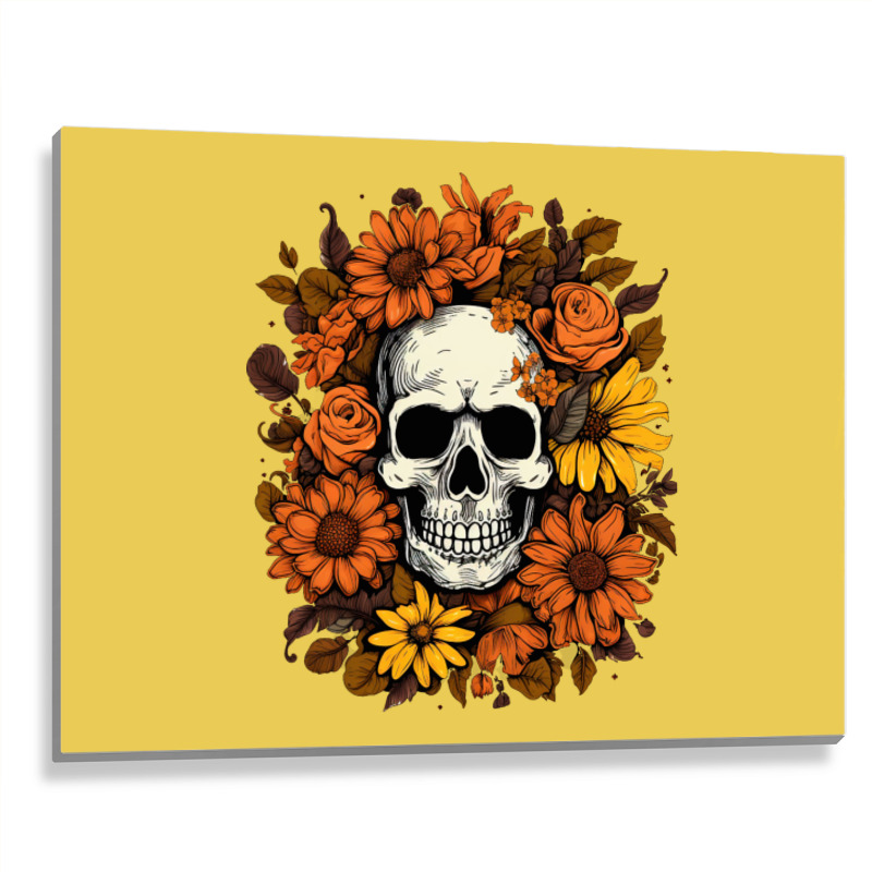 Skull And Flowers Metal Print Horizontal | Artistshot