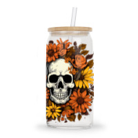 Skull And Flowers Glass Tumbler | Artistshot