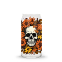 Skull And Flowers Glass Tumbler | Artistshot