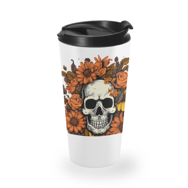 Skull And Flowers Travel Mug | Artistshot