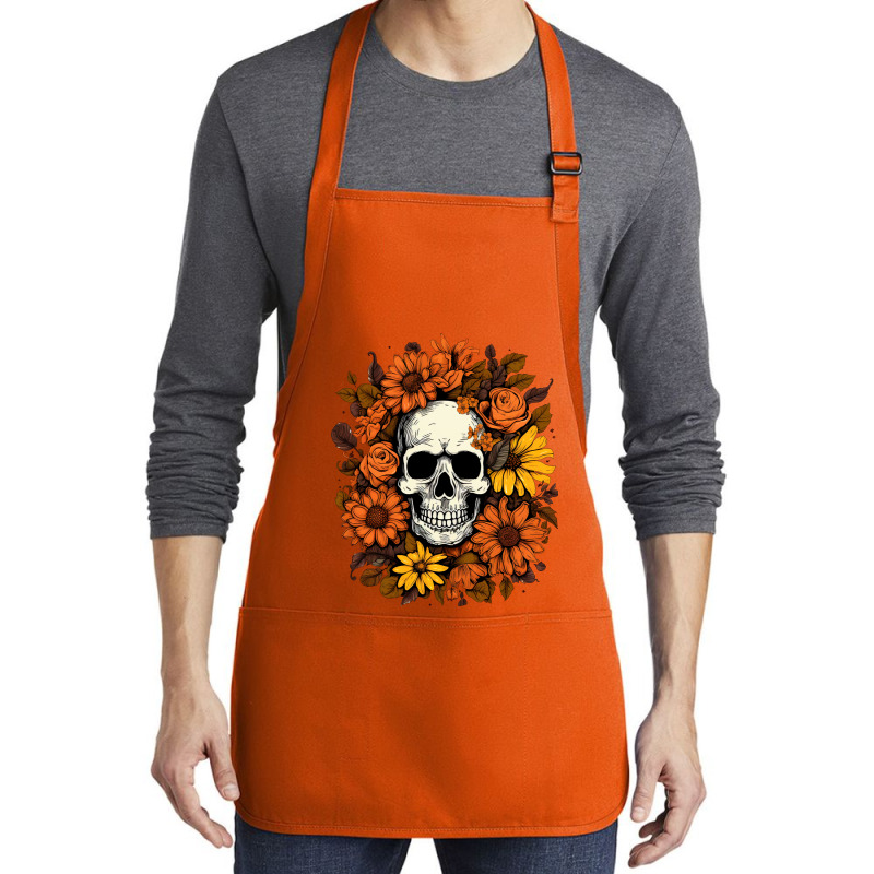 Skull And Flowers Medium-length Apron | Artistshot