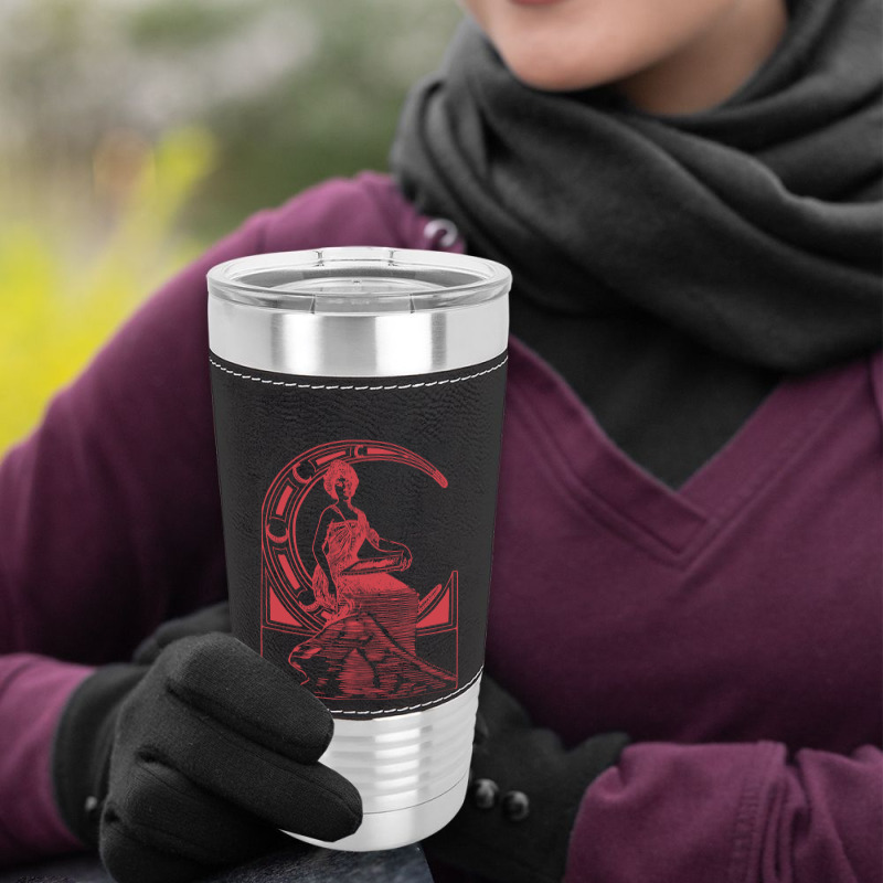 Lady Sitting On Crescent Moon Leatherette Tumbler | Artistshot