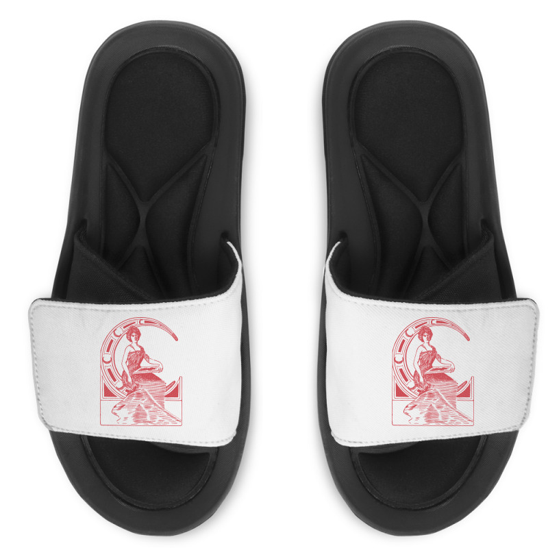 Lady Sitting On Crescent Moon Slide Sandal | Artistshot