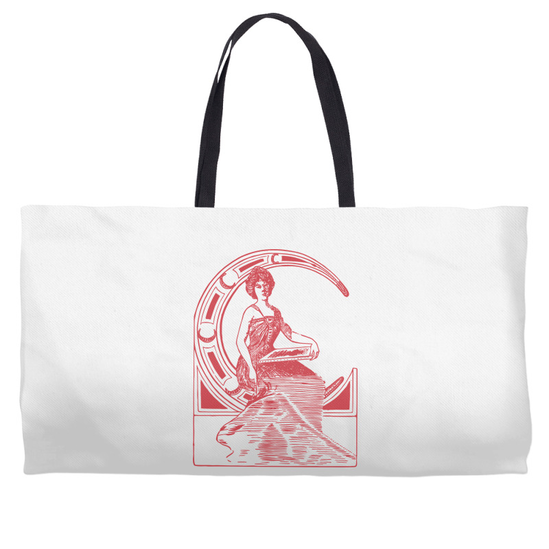 Lady Sitting On Crescent Moon Weekender Totes | Artistshot