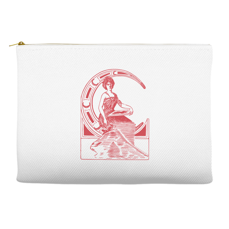 Lady Sitting On Crescent Moon Accessory Pouches | Artistshot