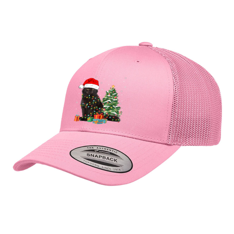 Black Cat Santa Tangled Up In Christmas Lights Xmas Tree Retro Trucker Cap by Sombre | Artistshot