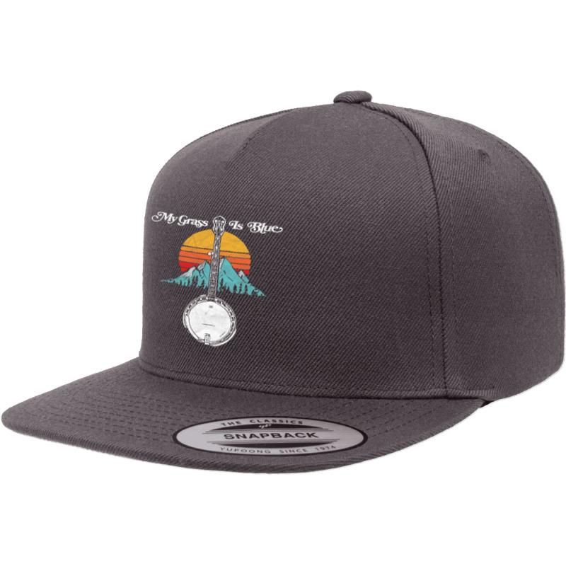 My Grass Is Blue Retro Rocky Mountain Banjo Bluegrass 5 Panel Snapback Cap | Artistshot