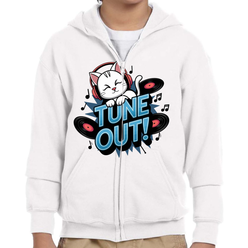 A Baby Cat Wearing Headphones Youth Zipper Hoodie by Kasey | Artistshot