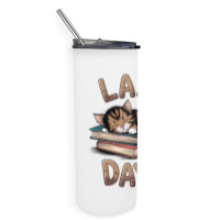 Cat Napping On A Pile Of Books Skinny Tumbler | Artistshot