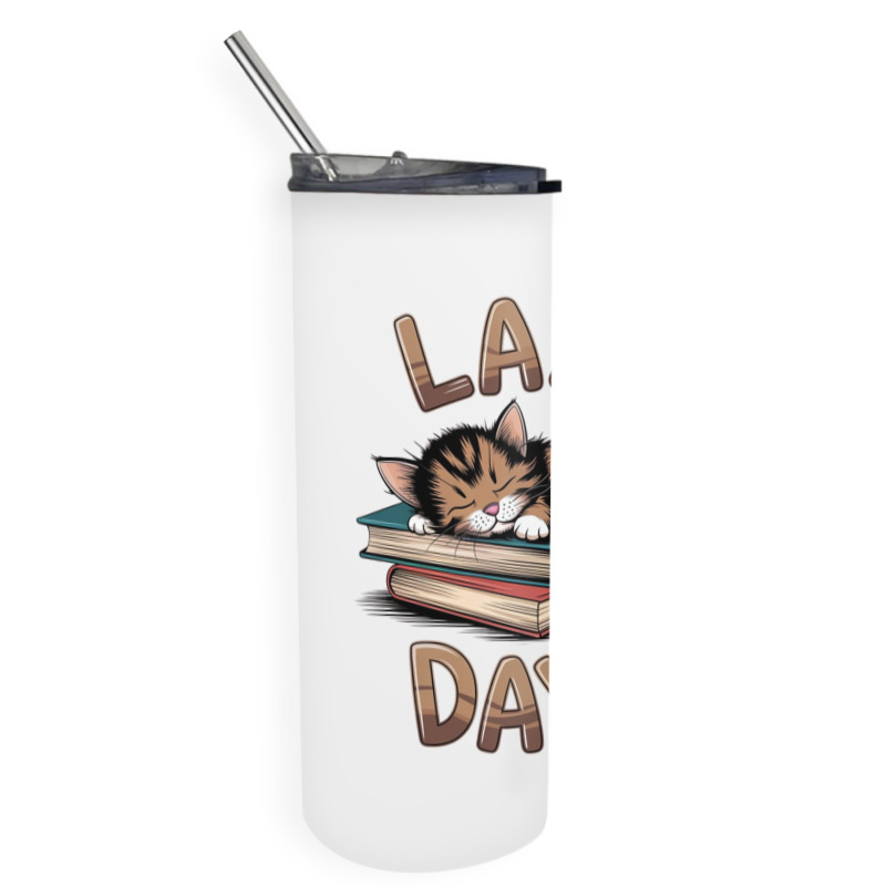 Cat Napping On A Pile Of Books Skinny Tumbler | Artistshot