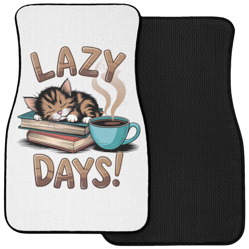 Cat Napping On A Pile Of Books Front Car Mat | Artistshot