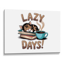 Cat Napping On A Pile Of Books Metal Print Horizontal | Artistshot