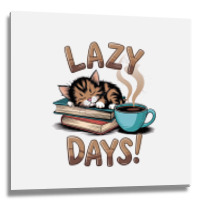 Cat Napping On A Pile Of Books Metal Print Square | Artistshot