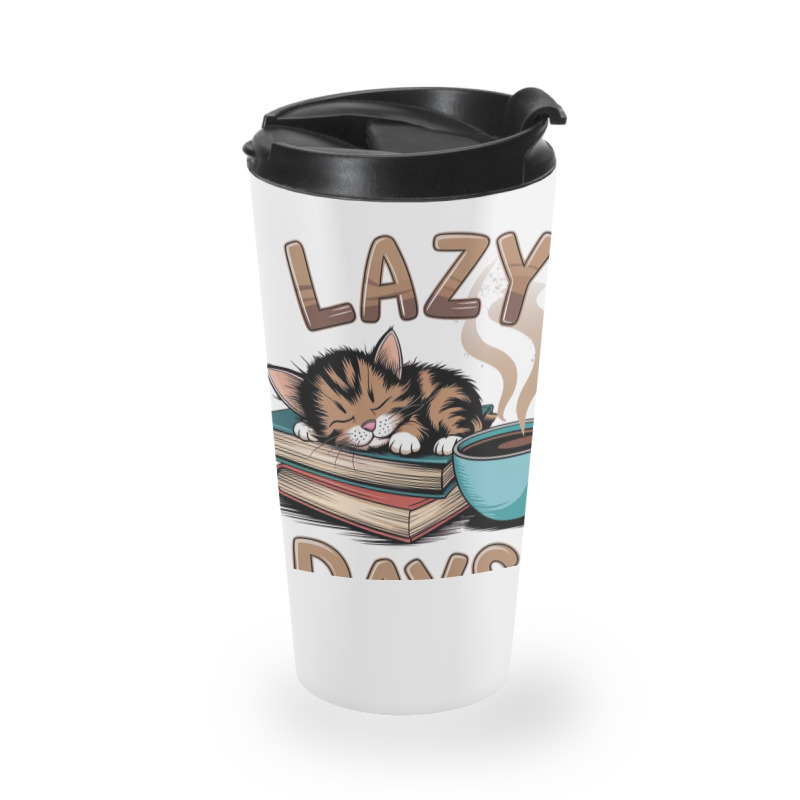 Cat Napping On A Pile Of Books Travel Mug | Artistshot