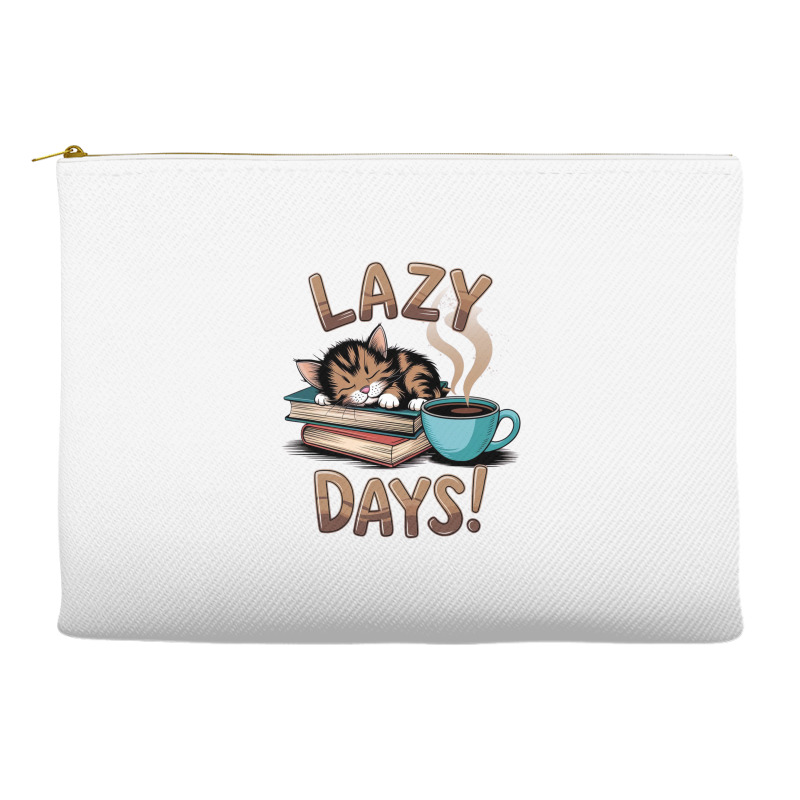 Cat Napping On A Pile Of Books Accessory Pouches | Artistshot