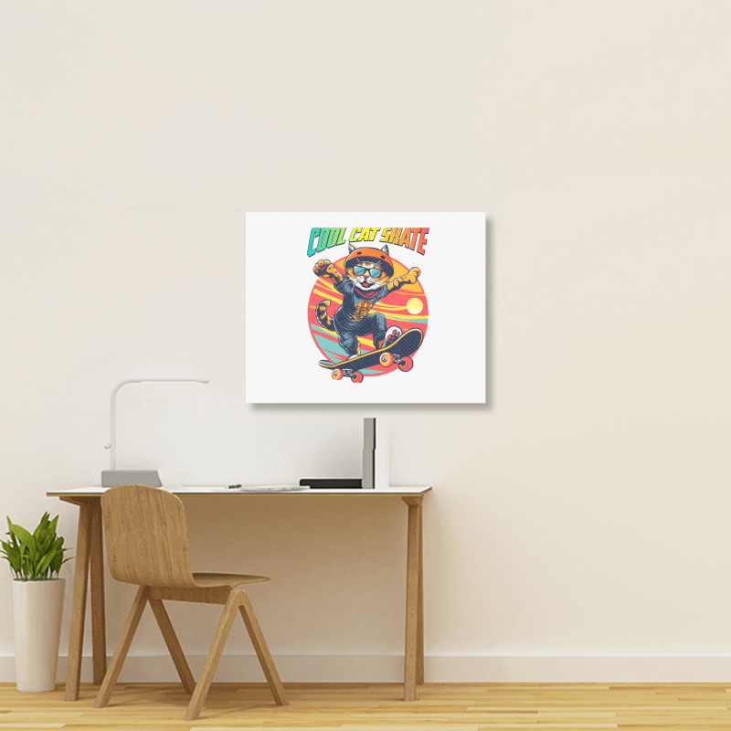 Funny Cool Cat Skateboarder Landscape Canvas Print | Artistshot