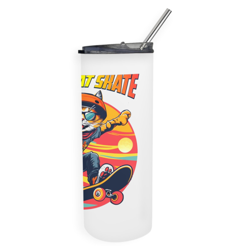 Funny Cool Cat Skateboarder Skinny Tumbler | Artistshot