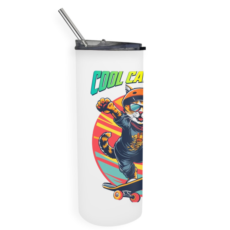 Funny Cool Cat Skateboarder Skinny Tumbler | Artistshot