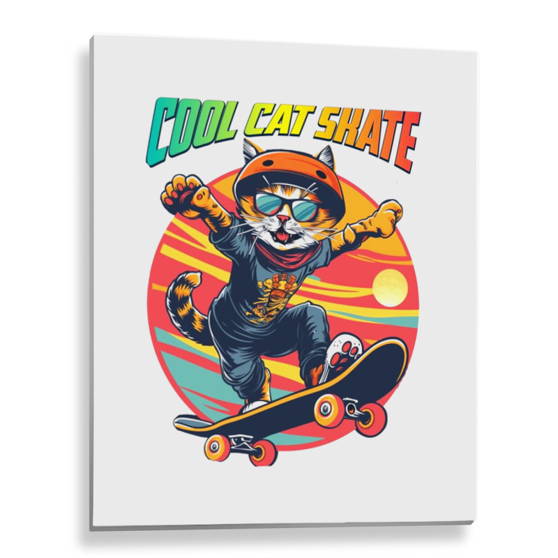 Funny Cool Cat Skateboarder Metal Print Vertical | Artistshot