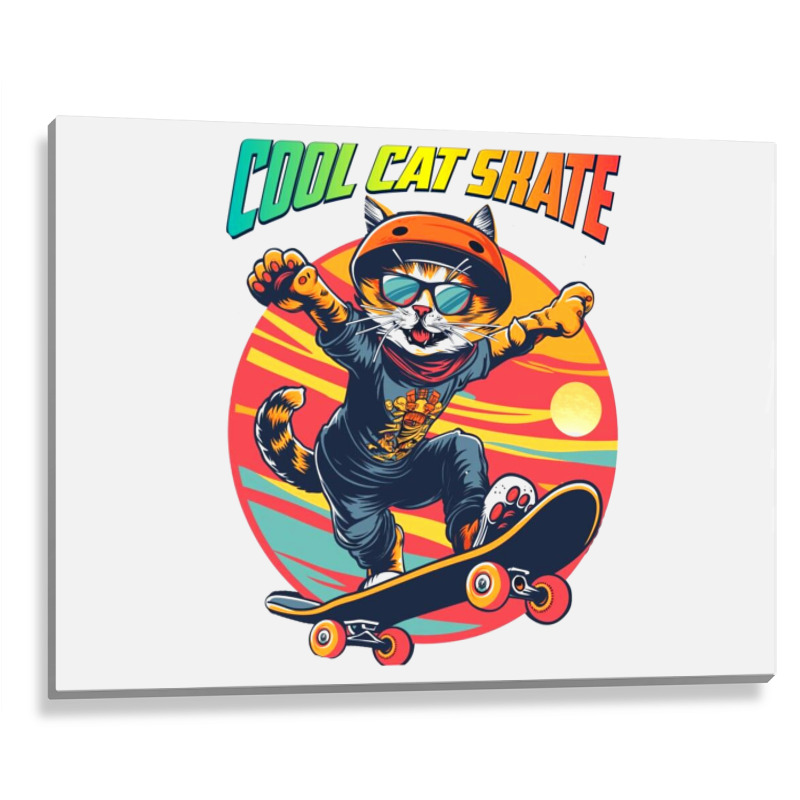 Funny Cool Cat Skateboarder Metal Print Horizontal | Artistshot