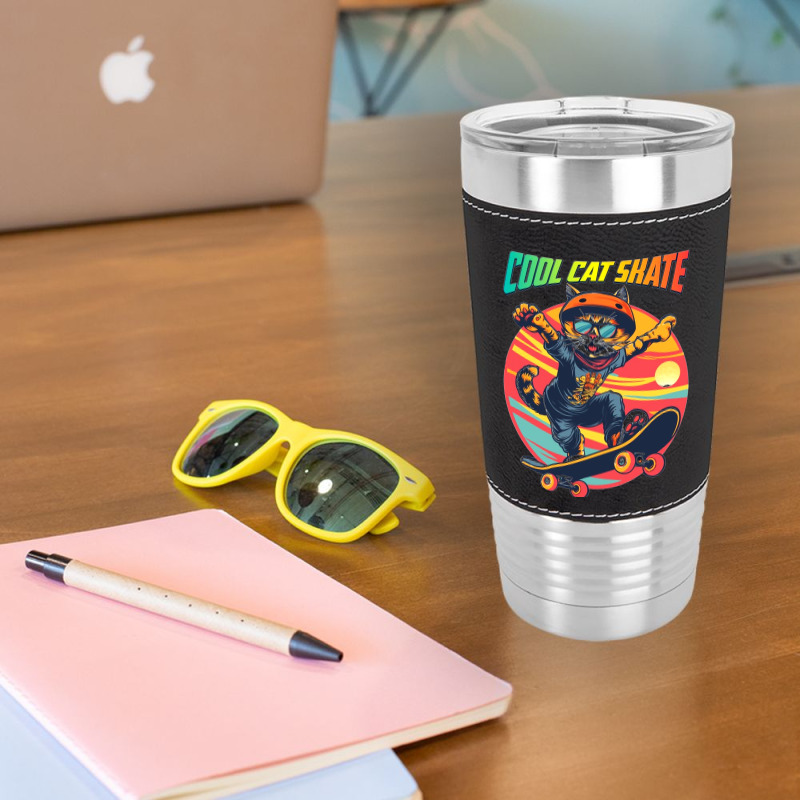 Funny Cool Cat Skateboarder Leatherette Tumbler | Artistshot