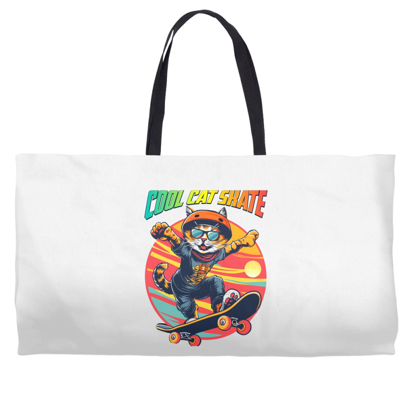 Funny Cool Cat Skateboarder Weekender Totes | Artistshot