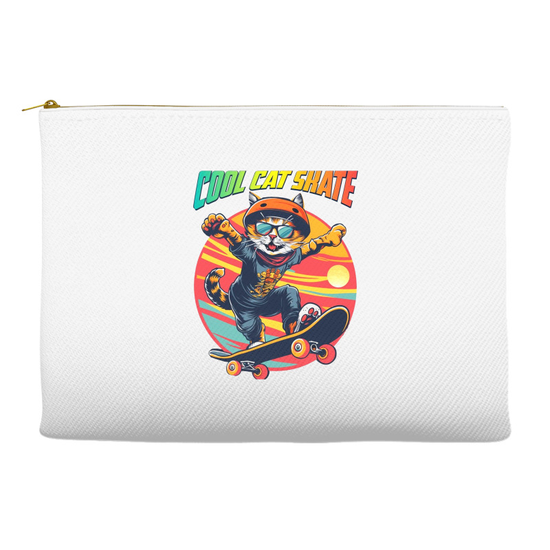 Funny Cool Cat Skateboarder Accessory Pouches | Artistshot