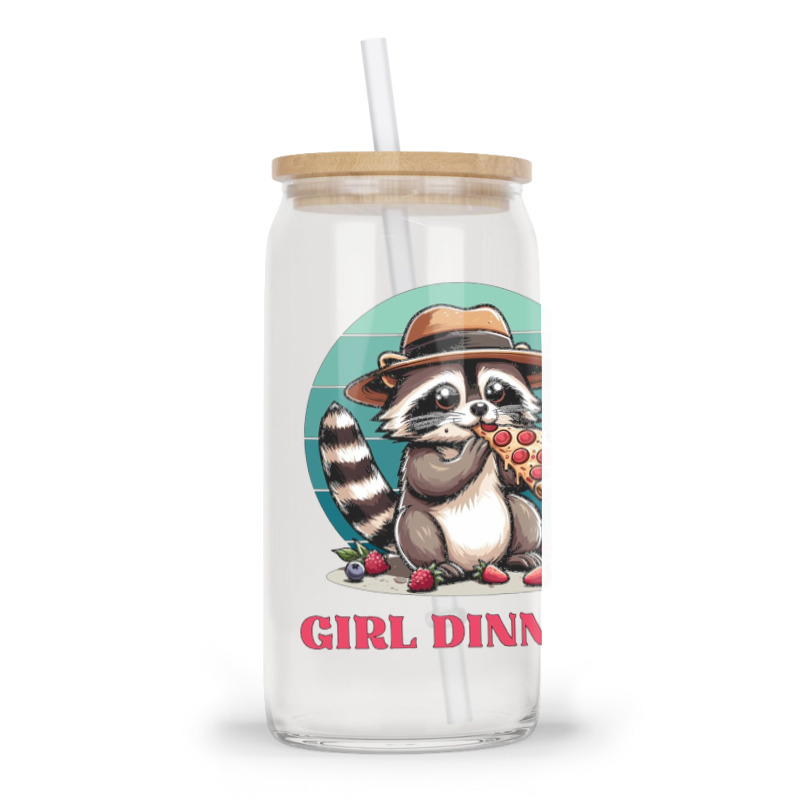 Girl Dinner - Racoon Eating Pizza Glass Tumbler | Artistshot