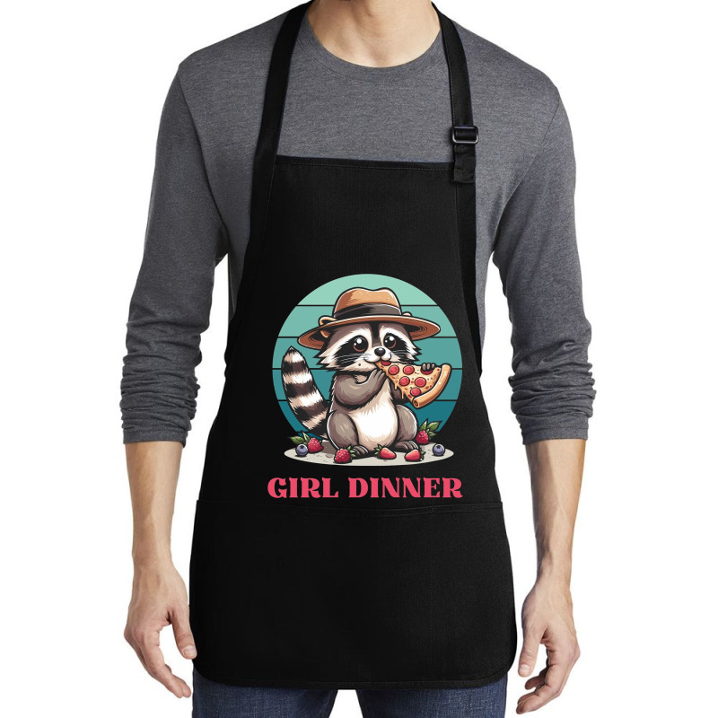 Girl Dinner - Racoon Eating Pizza Medium-length Apron | Artistshot