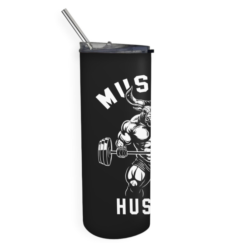 Muscle Hustle Bull Gym Skinny Tumbler | Artistshot