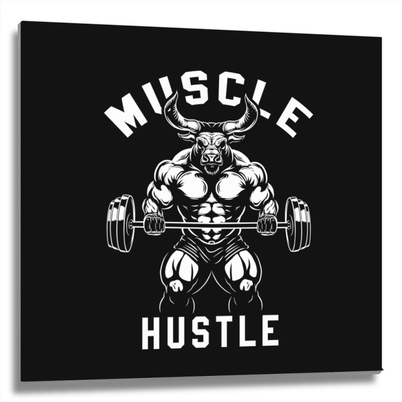 Muscle Hustle Bull Gym Metal Print Square | Artistshot