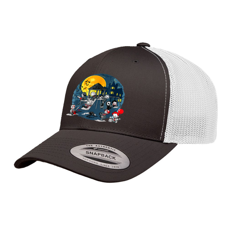 Horror Clubhouse In Park Halloween Spooky Characters Costume Retro Trucker Cap | Artistshot