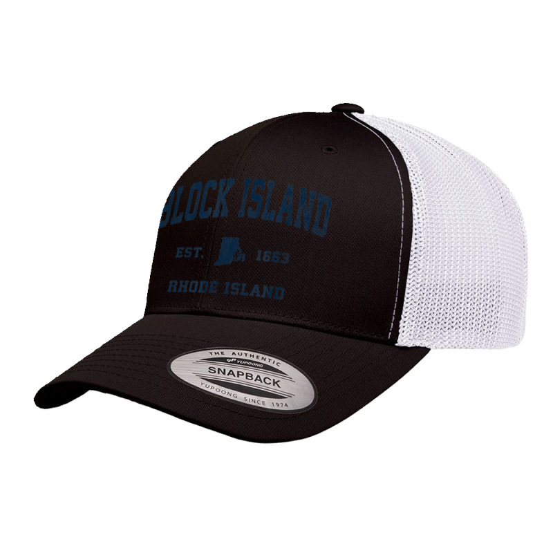 Block Island Rhode Island Ri Vintage Athletic Navy Sports De Retro Trucker Cap by Clinical | Artistshot