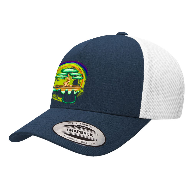 Bonsai Tree And Rainbow On Green Hand, Bonsai Tree, Rainbow On Green H Yupoong Trucker Cap | Artistshot