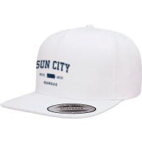 Sun City Kansas Ks Vintage Athletic Navy Sports Design Long Sleeve T S 5 Panel Snapback Cap | Artistshot