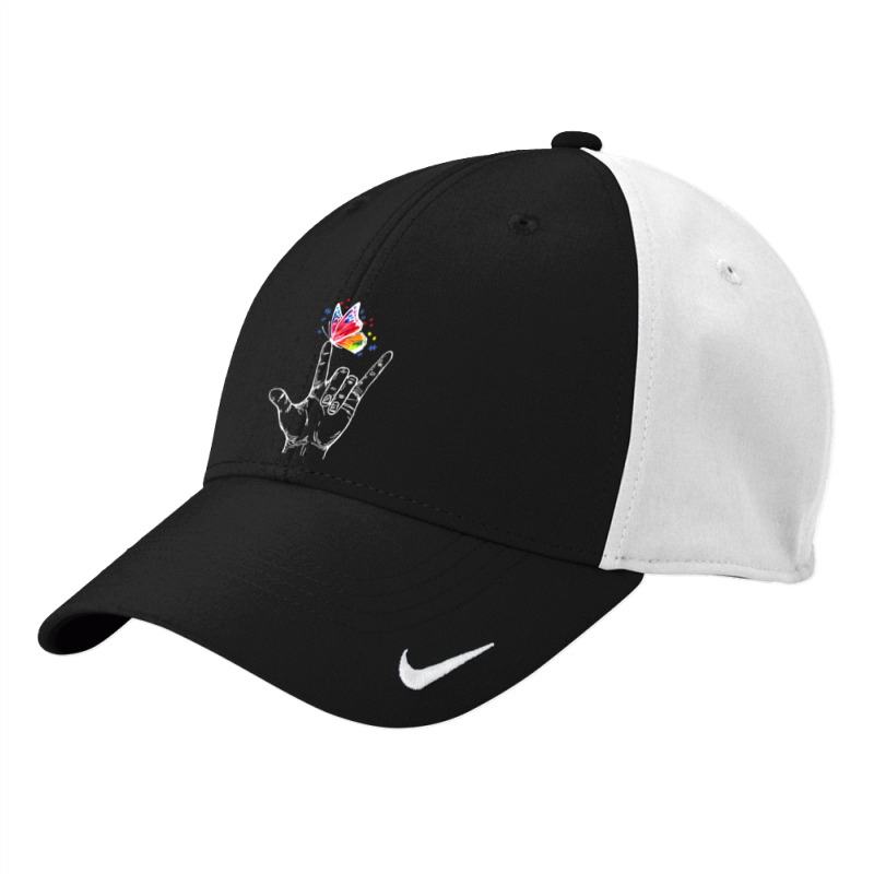 I Love You Hand Sign Language Butterfly Autism Awareness Nike Dri-FIT Cap by trokeryth | Artistshot