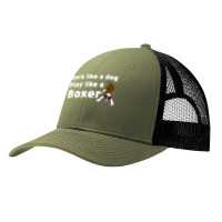 Gifts For Dog Lovers Funny Work Like A Dog Play Like A Boxer Pa Trucker Cap | Artistshot