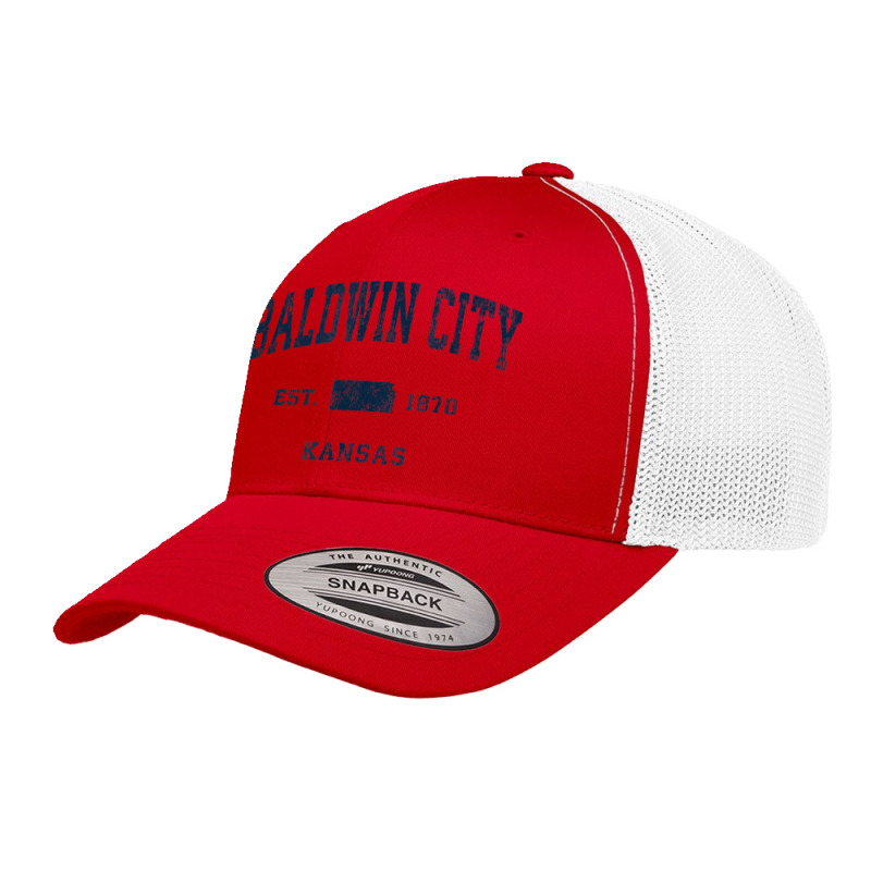 Baldwin City Kansas Ks Vintage Athletic Navy Sports Design Retro Trucker Cap | Artistshot