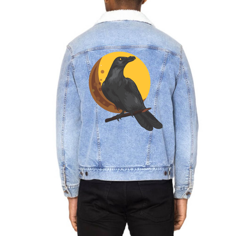 Crow, Bird, Birds, Black, Moon, Animal, Animals Unisex Sherpa-Lined Denim Jacket by HILstore | Artistshot