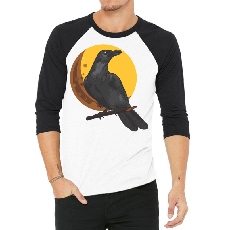 Crow, Bird, Birds, Black, Moon, Animal, Animals 3/4 Sleeve Shirt by HILstore | Artistshot