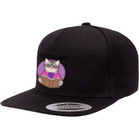 Curious Cats Visit The Library Purple 5 Panel Snapback Cap | Artistshot