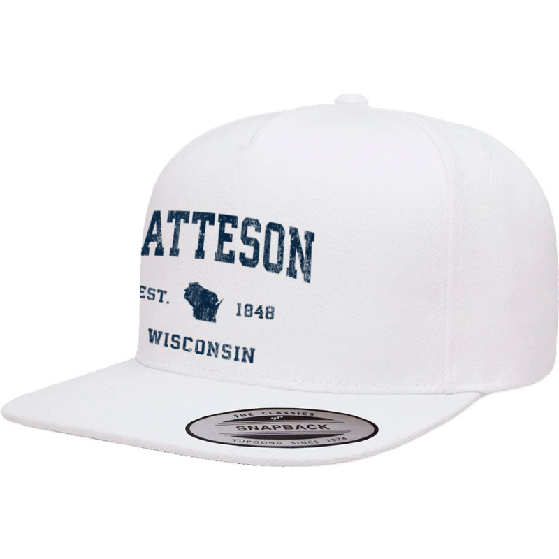 Matteson Wisconsin Wi Vintage Athletic Navy Sports Design 5 Panel Snapback Cap | Artistshot