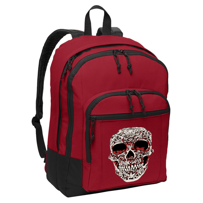 Skull T  Shirt Big Carved Red And White Skeleton Skull Head T  Shirt Basic Backpack | Artistshot