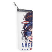 Messy Bun Hair American Flag Skinny Tumbler | Artistshot