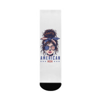 Messy Bun Hair American Flag Crew Socks | Artistshot