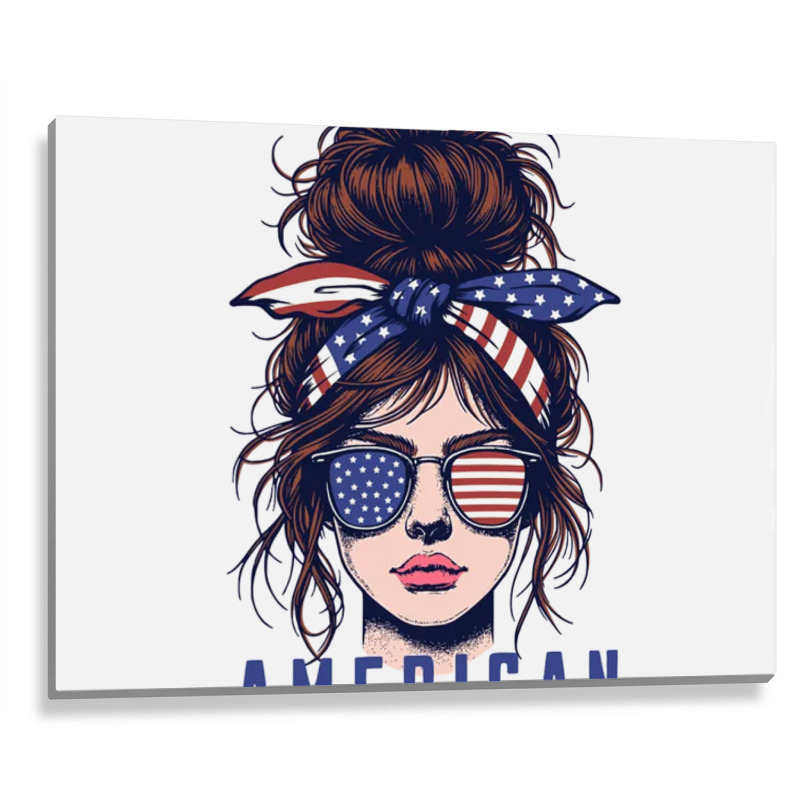 Messy Bun Hair American Flag Metal Print Horizontal | Artistshot