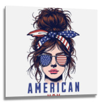 Messy Bun Hair American Flag Metal Print Square | Artistshot