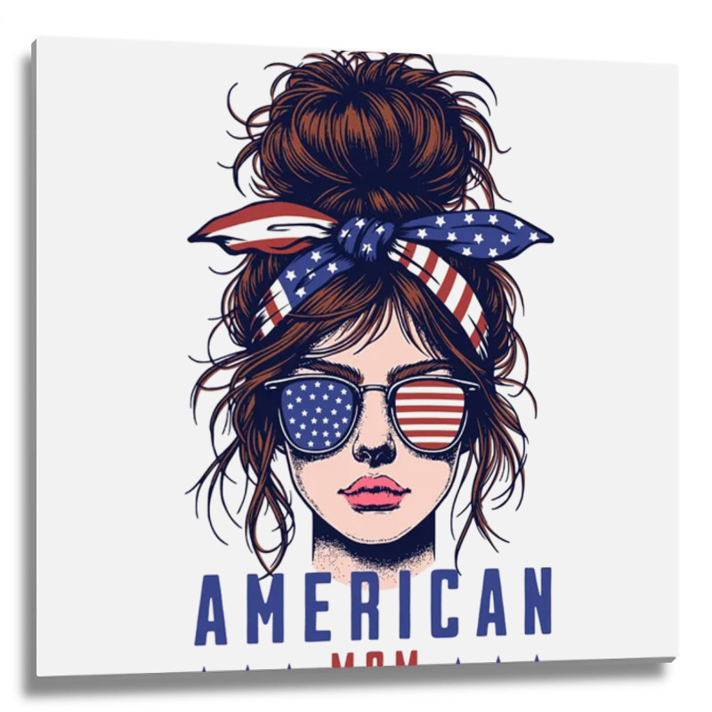 Messy Bun Hair American Flag Metal Print Square | Artistshot