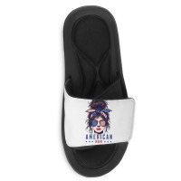 Messy Bun Hair American Flag Slide Sandal | Artistshot